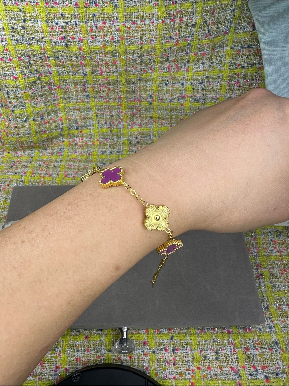 Gold-Tone Bracelet with Purple Clover Accents